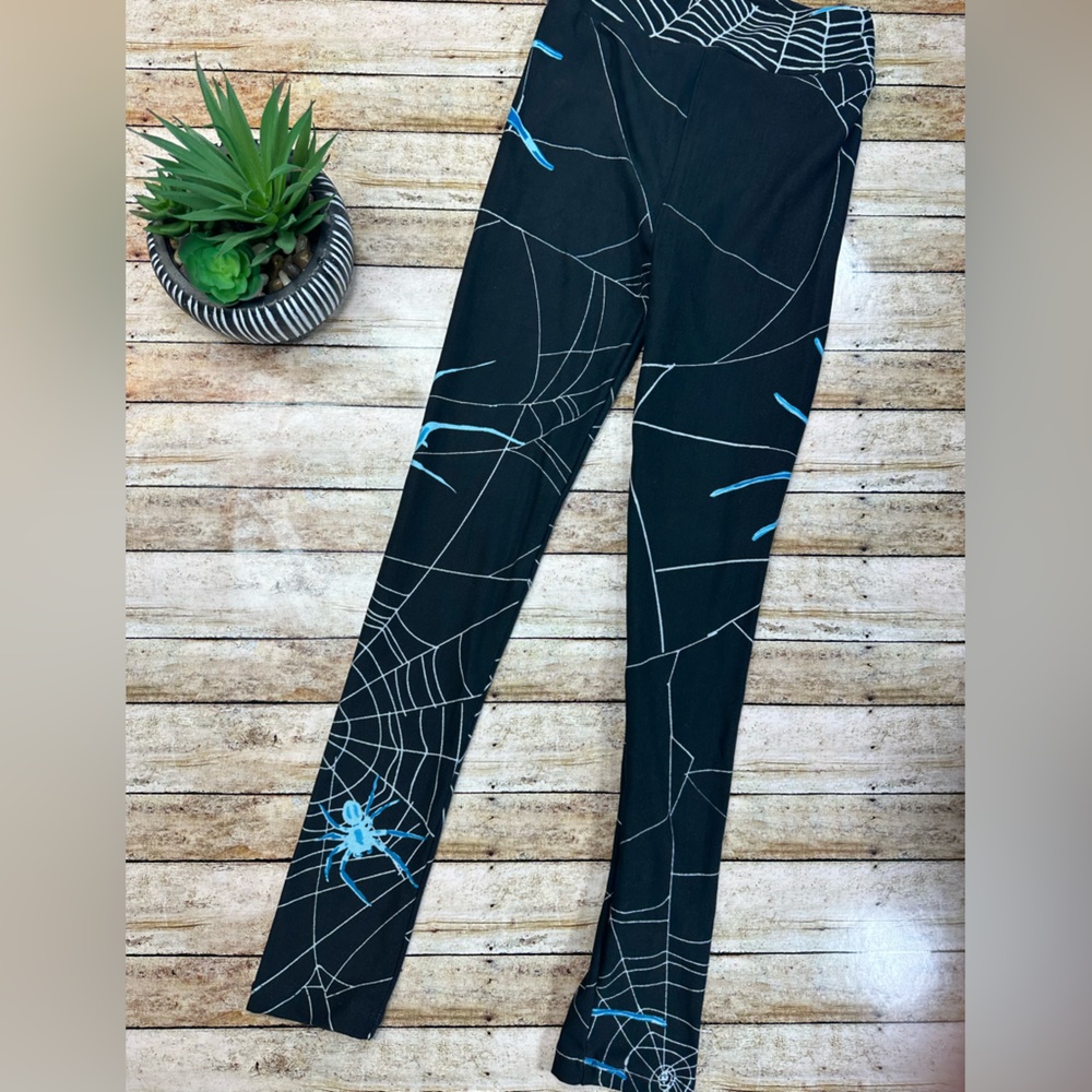 Blue Spider Web Black Kids Leggings (L/XL LuLaRoe LLR 8-14) Halloween new in bag